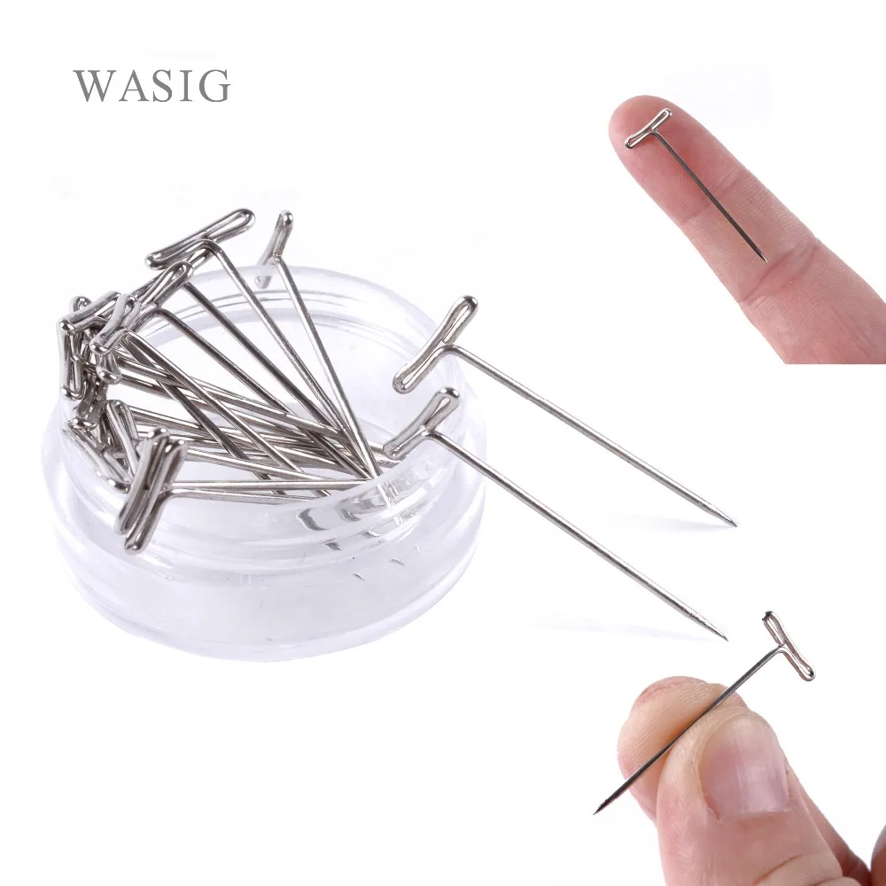 100pcs T-PINS (32mm) For Wig On Foam Head Style T Pin Needle Brazilian Indian Mannequin Head Type Sewing Hair Salon