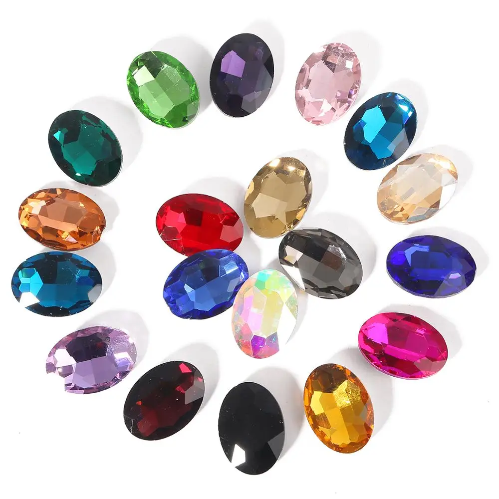 20 Colors 6 Sizes Sewing Oval Shape Faceted Glass Rhinestones Strass Crystal Beads for DIY Craft Clothes Decoration