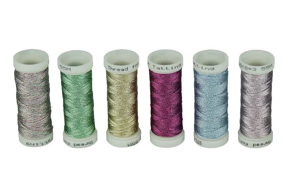 SIMTHREAD 6 Basic Colors Metallic Tatting Thread, 50 meters/bobbin - for Hand Tatting