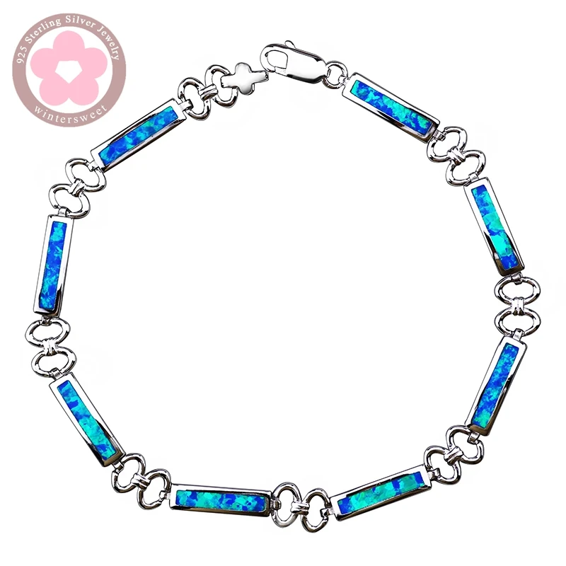 JLB-157 Hot Sale Real 925 Sterling Silver Bracelets Blue Opal Fine Jewelry Trendy Women Friendship Bracelets for  Lady