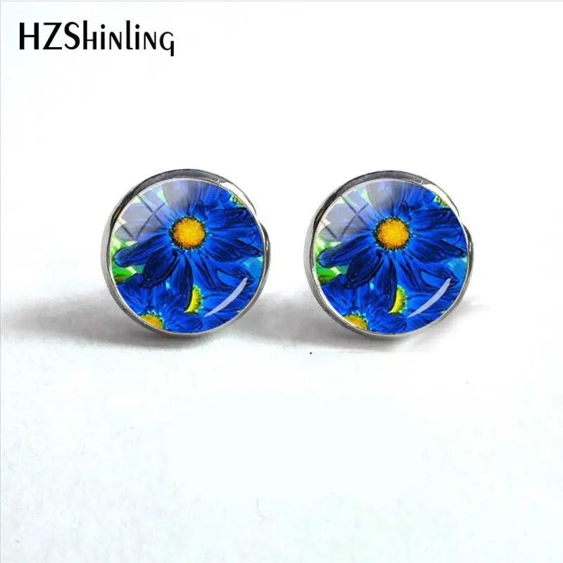 2018 New Sunflower Earring Color Flowers Ear Stud Handmade Earrings Art Glass Cabochon Jewelry HZ4