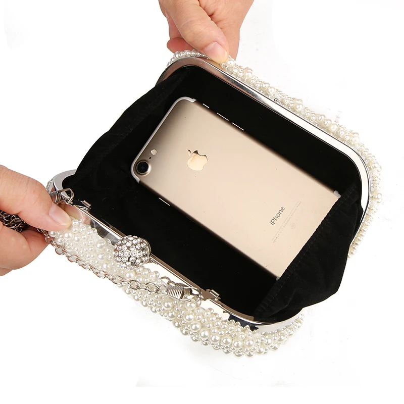 Women Purse Ladies white Hand Bags Pearl Clutch Bags Evening Bags for Party Wedding black Shoulder Bag Bolsa Feminina