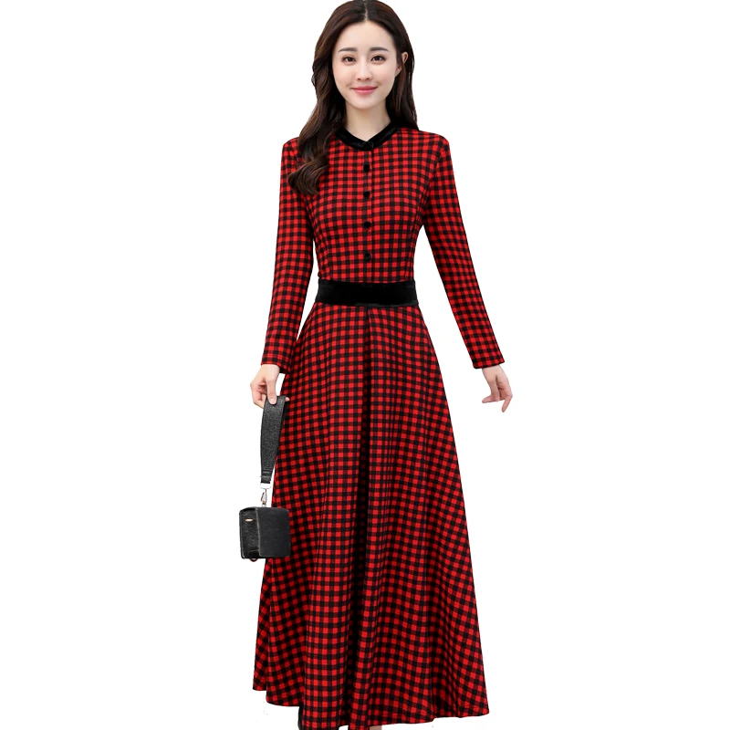 New women's dresses autumn and winter Slim long sleeves wild temperament elegant fashion long paragraph lattice thin dress TB181