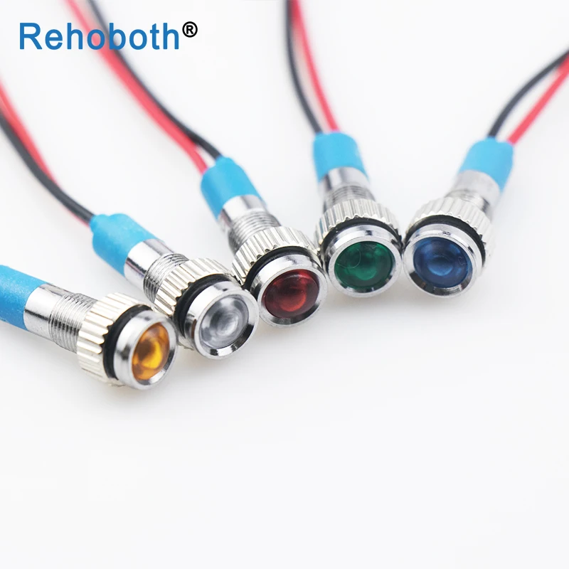 6mm 6V  LED Metal Indicator light 6mm waterproof Signal lamp dot signal light with wire red yellow blue green white