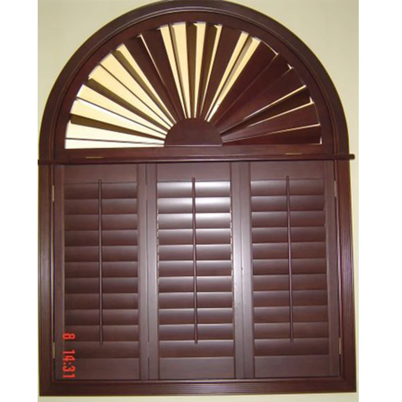 Home Decoration Indoor 100% Basswood Round Window Shutters With Standard Or Hidden Tilt Bar