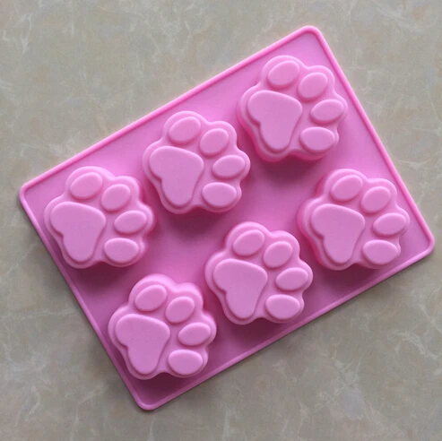 50pcs/lot wholesales Silicone mold 6 lattices catlike footprint handmade soap mold silicone cake moulds #SA08