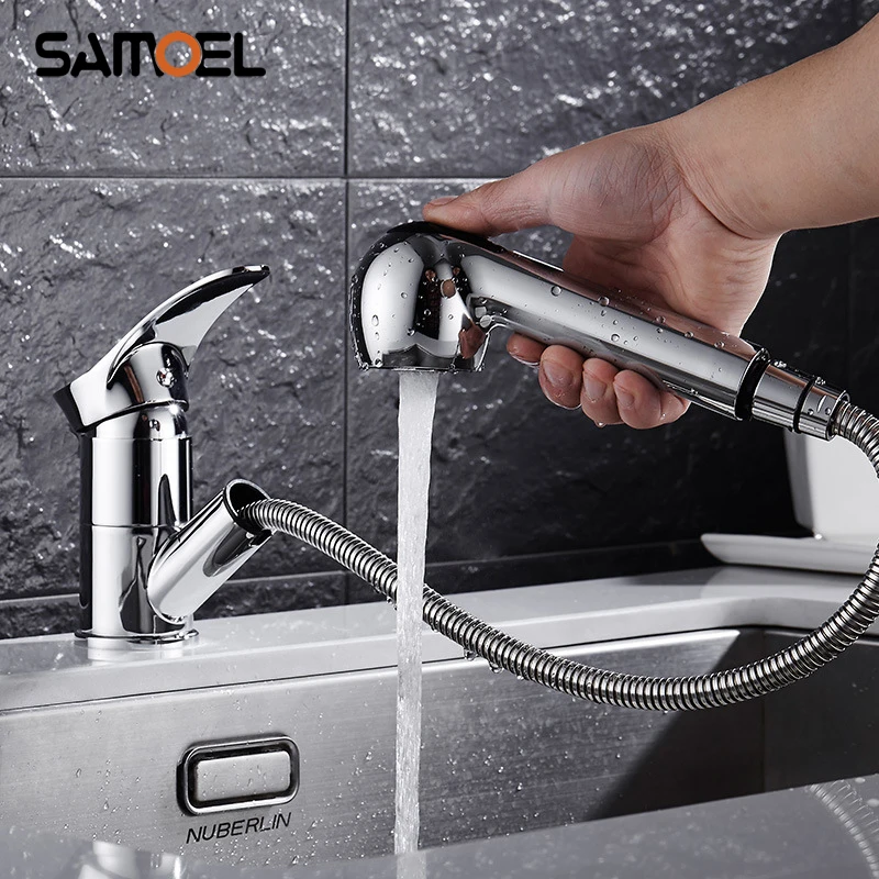 

Economic Brass Faucets Mixer Taps For Kitchen Sink Deck Mount Single Hole Pull Out Chrome Sink Faucets 1214C