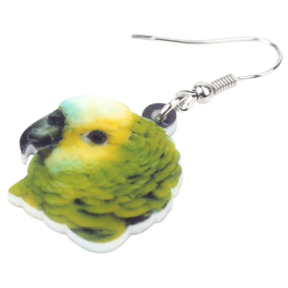 WEVENI Acrylic Tropic Yellow-headed Parrot Bird Earrings New Long Dangle Drop Fashion Jungle Animal Jewelry For Women Girls 2018