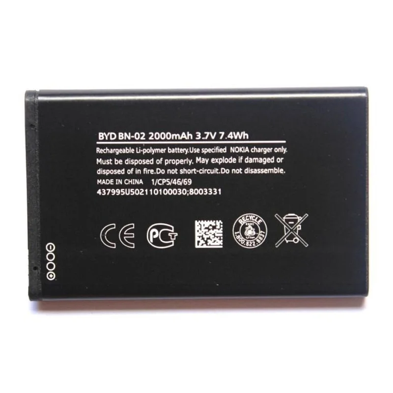 Original BN-02 phone battery for Nokia XL 4G RM-1061 RM-1030 RM-1042 RM-1061 BN-02  2000mAh