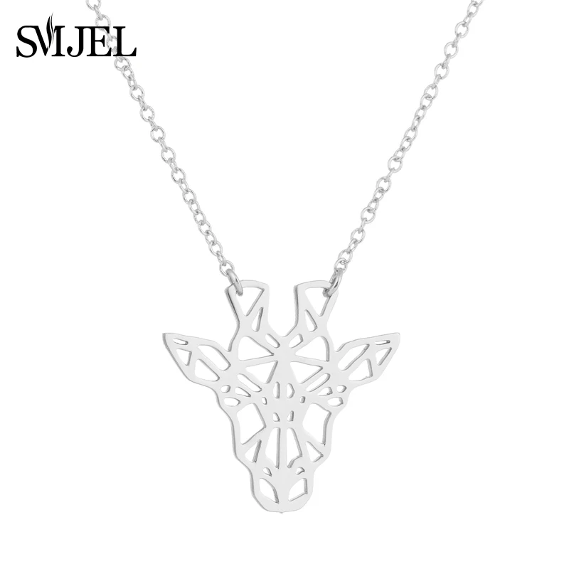 SMJEL Minimalist Geometric Animal Giraffe Necklace Chain Unique Origami Deer Pendant Necklaces Gifts for Daughter Accessories