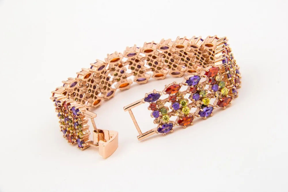 Emmaya Rose Gold Color Mona Lisa Multicolor CZ Stones Cluster Women Bracelet Jewelry Wedding Party Gift