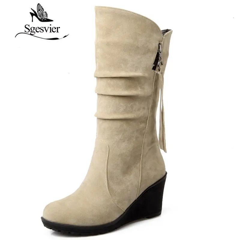 SGESVIER-botas hasta la mitad de la rodilla con tacón de cuña para mujer, botines de nieve para exteriores, talla 28-52, OX003