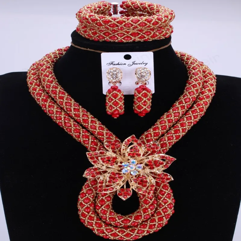 

Fantastic African Beads Handmade Crystal Bridal Necklace Choker Women Jewelry Set Free Shipping