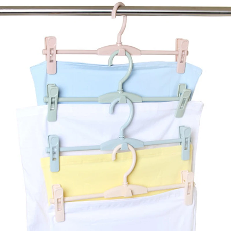 10 pcs/lot Multi Layer Trousers Hanger Anti-skid Plastic Pants Rack with Clips Closet Space Saving