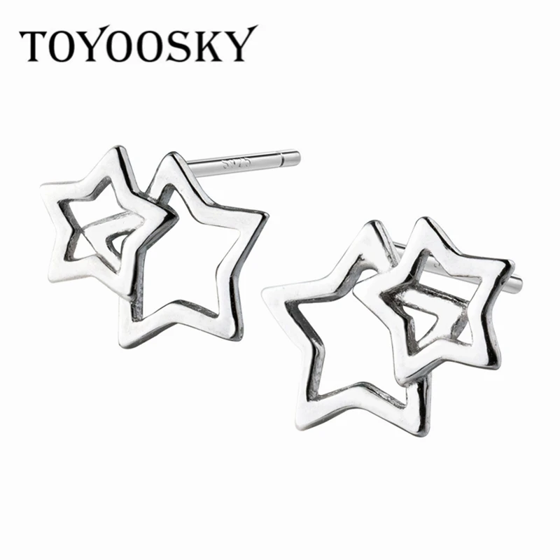 TOYOOSKY 925 Sterling Silver Five-pointed Stars Earrings for Women Tiny Hollow Out Star Charm Earring Gift Girls