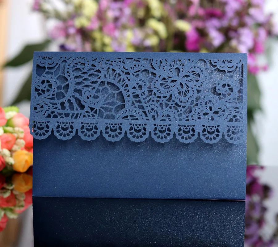 Lace marriage invitation tropical tri fold custom laser cut invitation free ship