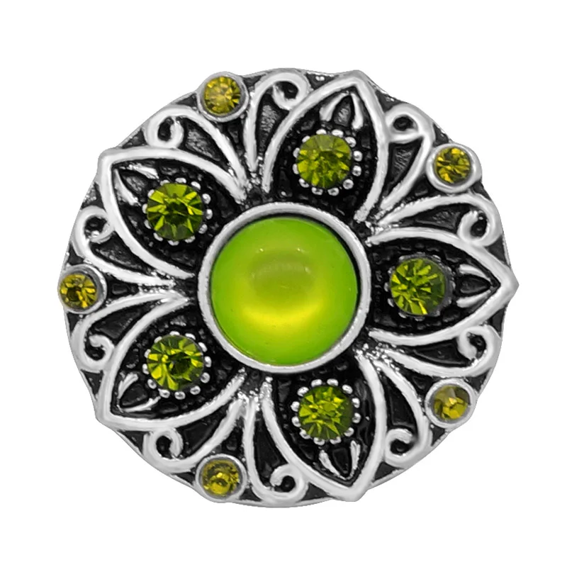 New KZ3042 Beauty Charm Round Rhinestone Flowers pattern 18MM Metal snap buttons for DIY snap jewelry wholesale