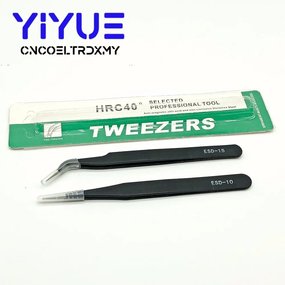 2Pcs ESD Anti-Static Curved Straight Tip Tweezers Precision Soldering Forceps Set Home Working Model Making Hand Tool