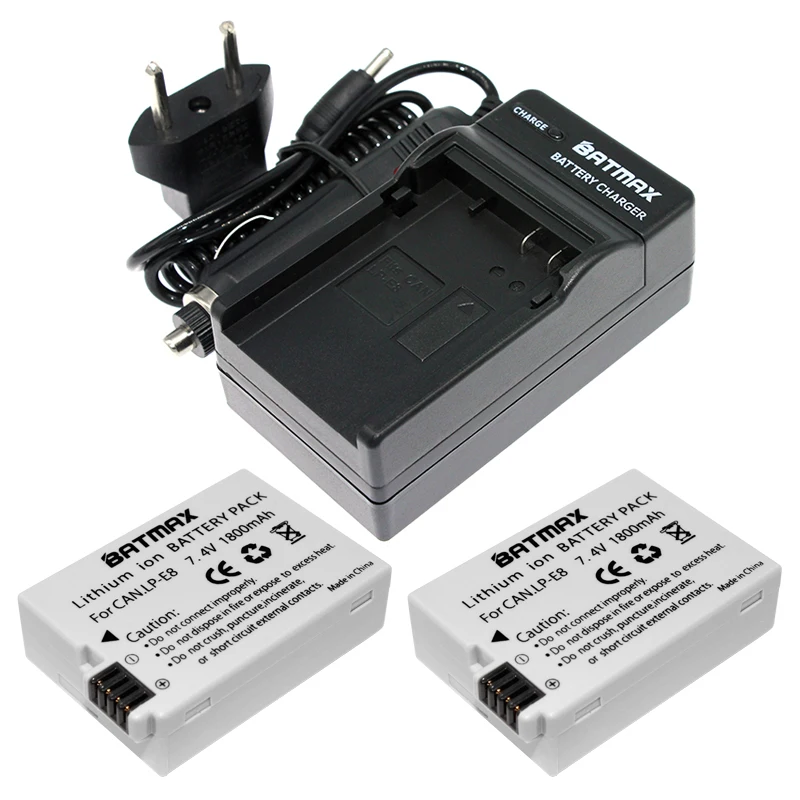 2Pcs 1800mAh Li-ion LP-E8 LP E8 Battery Pack + AC Car Charger Kits For Canon LP-E8 EOS 5D, 700D50D, 600D, 650 EOS Rebel T5i T3i