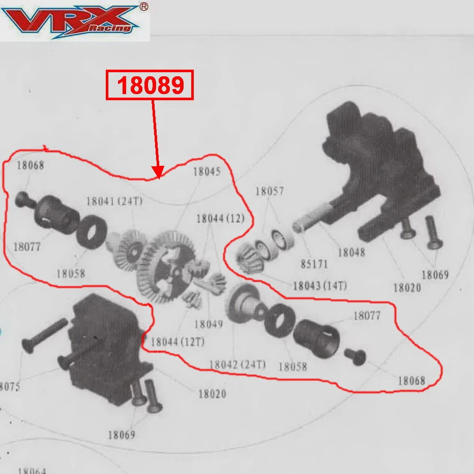 Parti di automobili Rc 18089 Set di riduttori differenziali Fit VRX Racing 1/18 Scale 4WD Rc accessori per auto telecomandati per auto