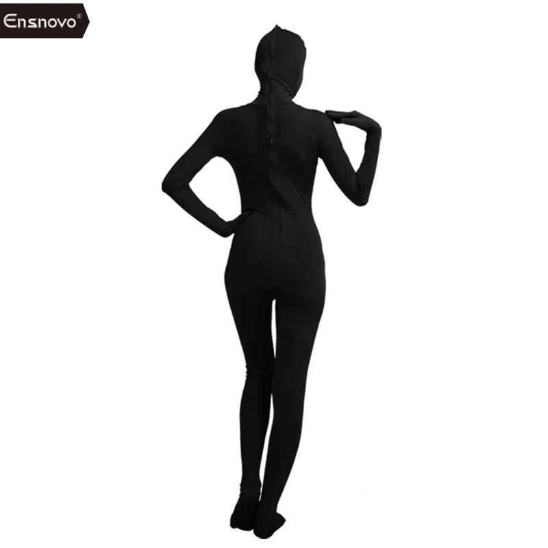 Ensnovo Unisex Cosplay Nylon Spandex Zentai Bodysuit Trang Phục Đen Phù Hợp Với Mắt Miệng Mở Unitard Cosplay Sử Dụng