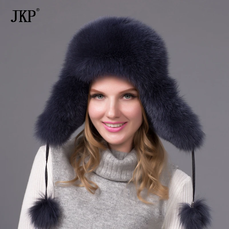 JKP Hot Sellers Goods Fashion Real Fox Fur Hat  Winter Raccoon Fur Fluffy  Hat Women Cap Popular Russian Female Round Caps