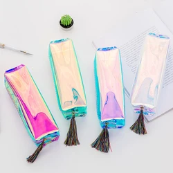 1PC Clear Pencil Case Colorful Transparent Pencil Pen Storage Bag Zipper with Tassel Cosmetic Makeup Pouch School Supply
