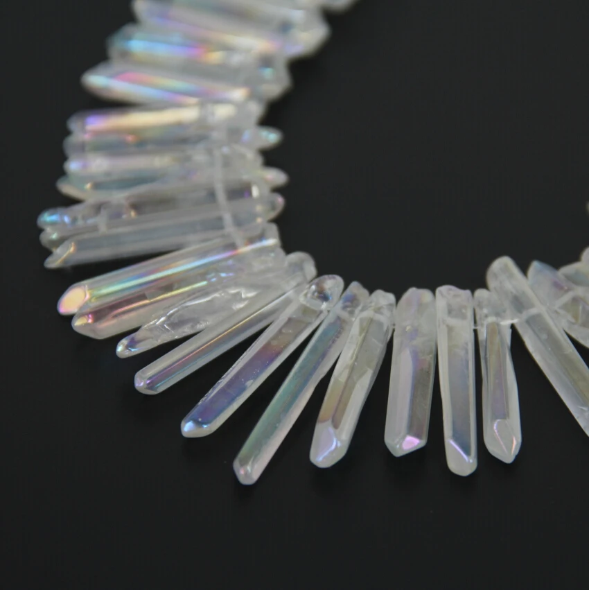 Natural Crystal Polished AB Titanium White Quartz Beads,Graudated Spikes Pointed Jewelry for Necklace Making