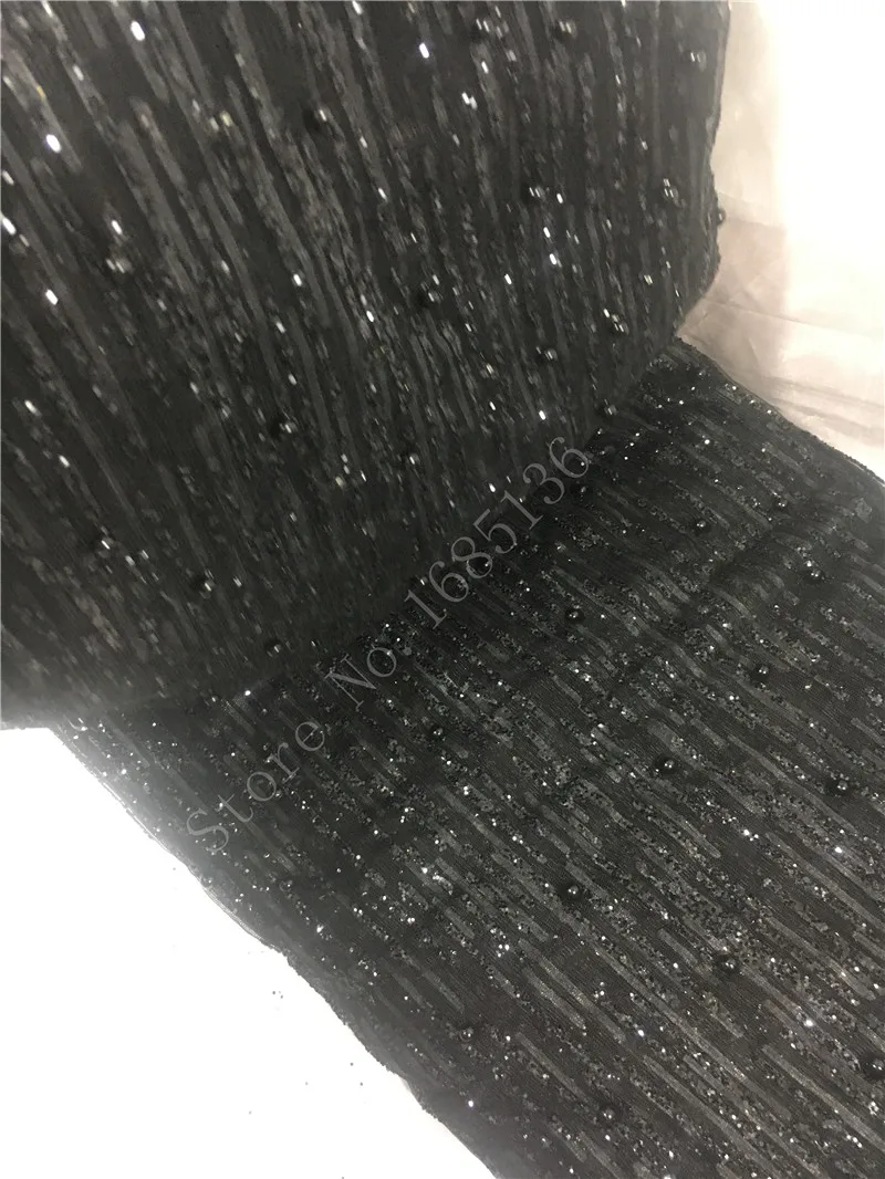 Purple and Black Color Glitter Material with Beads Glued Sticky Lace Fabric H-120143 for Pretty Dress or Fashion Decoration