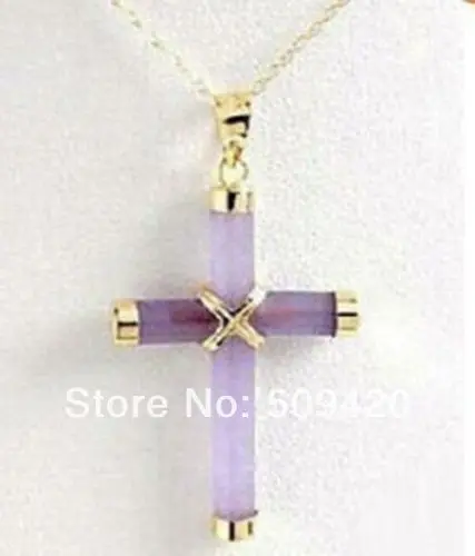 

Free Shipping Wholesale Exquisite Purple stone Cross Pendant Necklace 17" AAA