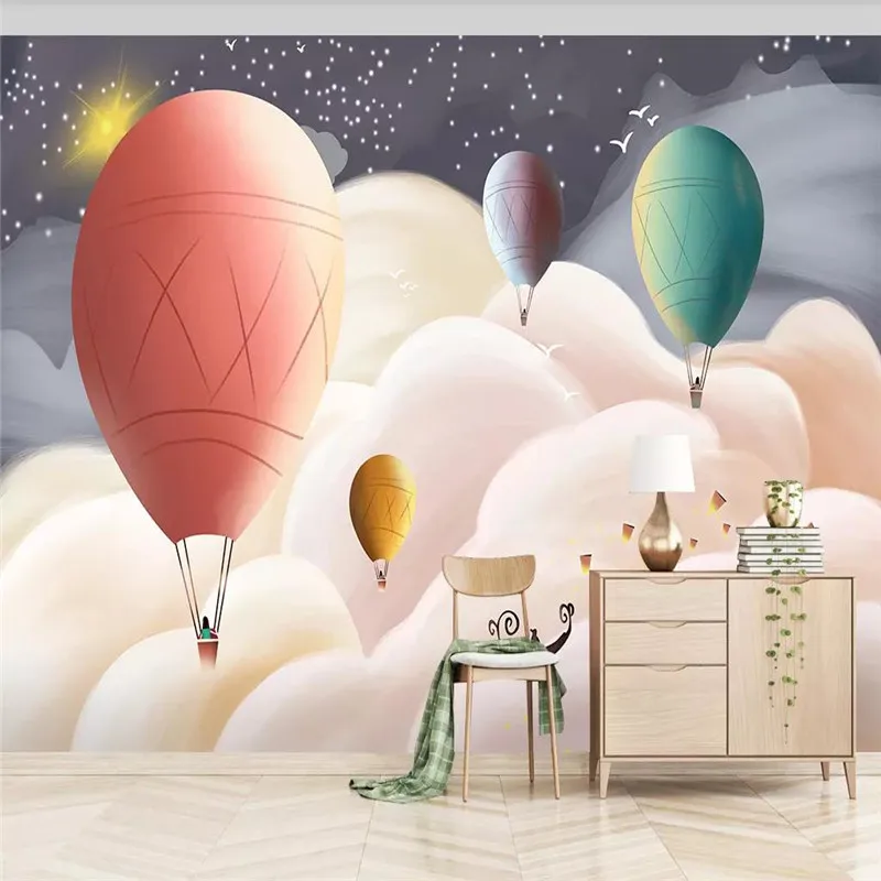 

Custom Mural Wallpaper Hd Hand-painted Hot Air Balloon Tv Background Wall