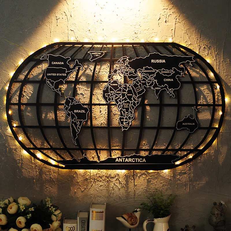 Industrial Style Decoration World Map Wrought Iron Wall Decoration Creative Bar Cafe Wall Wall Hanging Wall Decorations