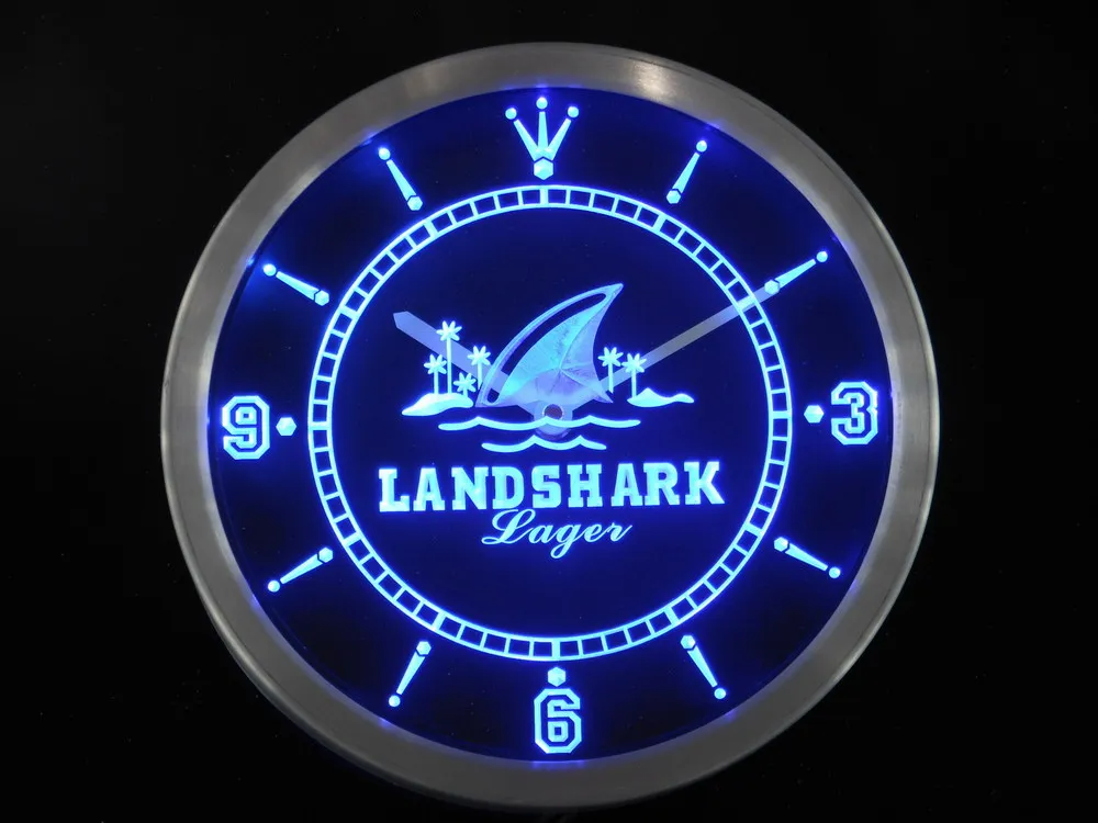 nc0118 Landshark Larger Beer Bar Pub Neon Light Signs LED Wall Clock