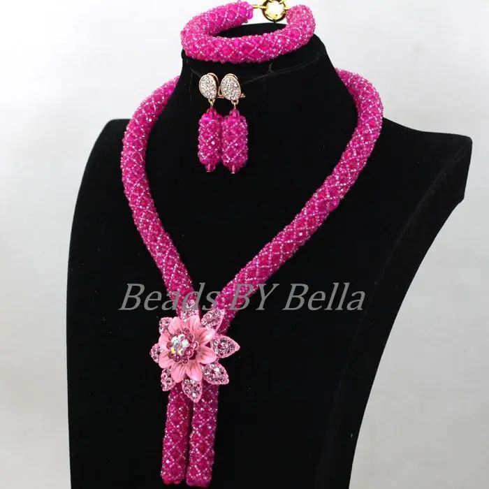 Fuchsia African Beads Jewelry Set 2017 Nigerian Wedding African Beads for Brides Party Bridal Jewelry Set Free Shipping ABK726