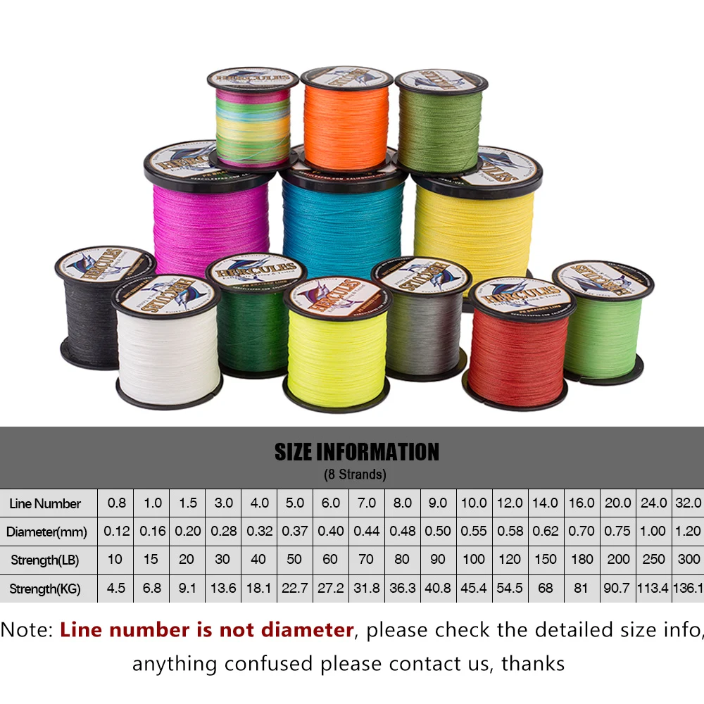 Hercules 15 Colors Fishing Line 8 Strands Carp Fishing Cord 300m 100% PE Pesca Braided Line Wire Peche Strong 10-300LB Fishing