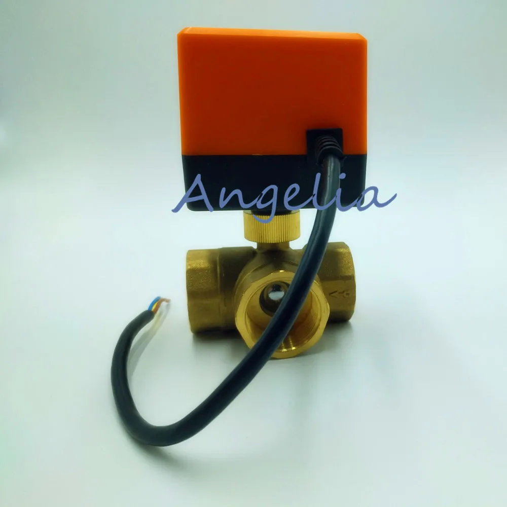 

DC24V/12V G3/4" BSPP DN20 Латунный 3-ходовой моторизованный шаровой клапан T Тип Электрический приводной клапан
