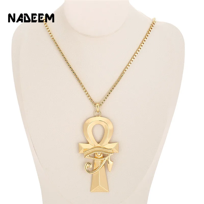 Newest Arrival Egyptian Eye of Horus Cross Charm Pendants Necklace Vintage Gold Color Hip Hop Wedjat Eye Chain Choker Necklace