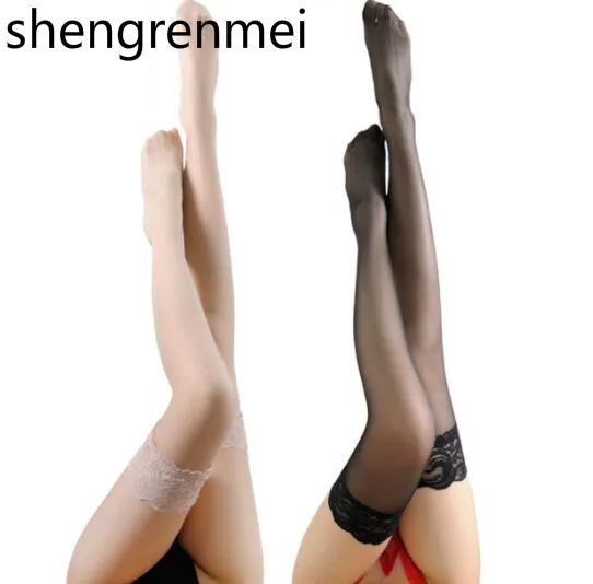 Shengrenmei 2019 New Sexy Women's Non-slip Elastic Silk Stocking Thigh High Ladies Long Stockings Top Lace Pattern Random