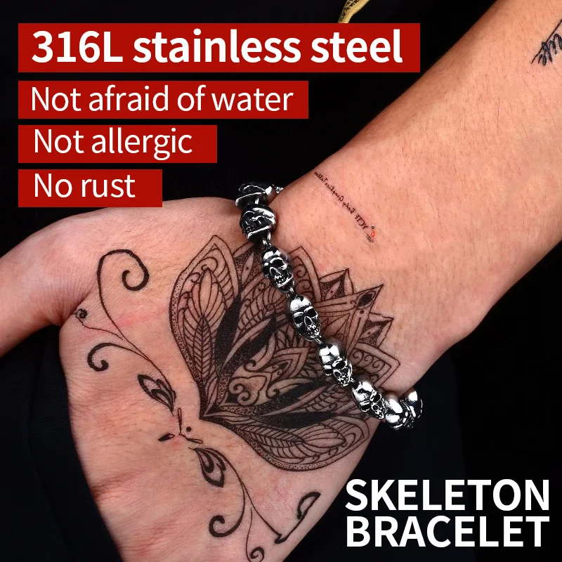 Beier 316L Punk Skull Stainless Steel Bracelet For Man High Quality Fashion Skeleton Jewelry US EURO Hot Gift BC8-005