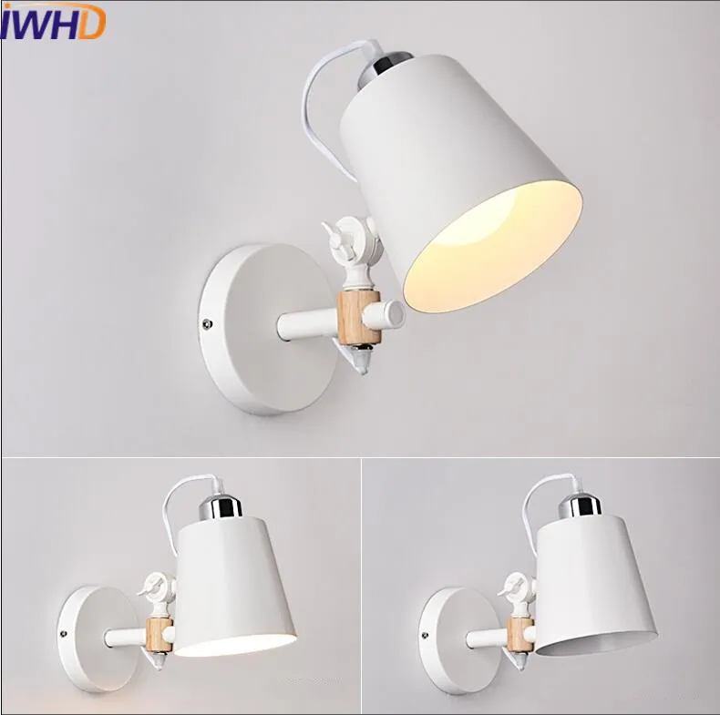 IWHD Iron Wandlamp Wood Arm Sconce Led Wall Light Modern Home Lighting Fixtures Creative Bedroom Stair Bar Wall Lamp Arandela