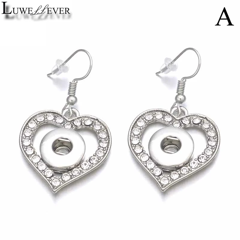 Hot 024 Crystal Rhinestones Heart 12mm Snap Button Earring Women Charms White K Plated Design Earrings Jewelry Women Gift