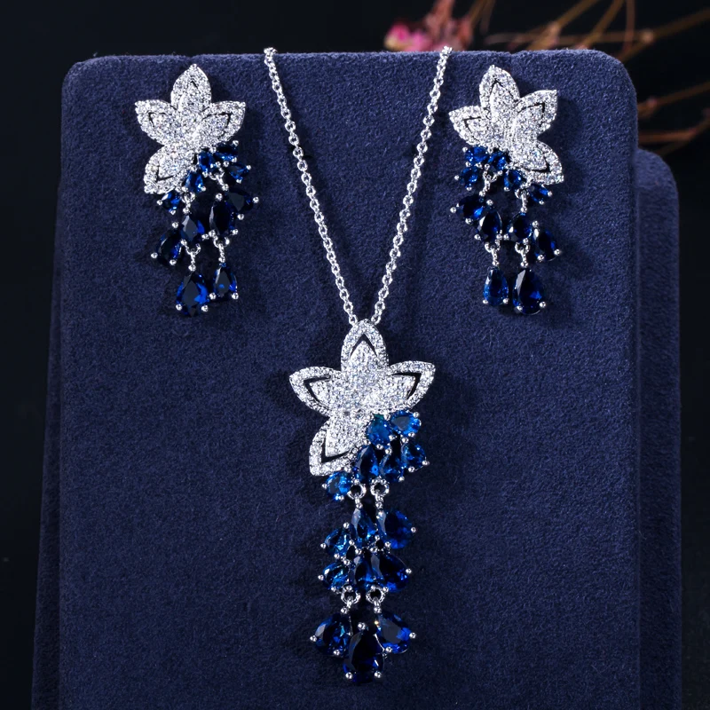 CWWZircons 2026 Neuheit Kubische Zirkonia Quasten-Blumen-Ohrringe und Anhänger-Halskette Modische Damen-Schmucksets T334 – Detail 2