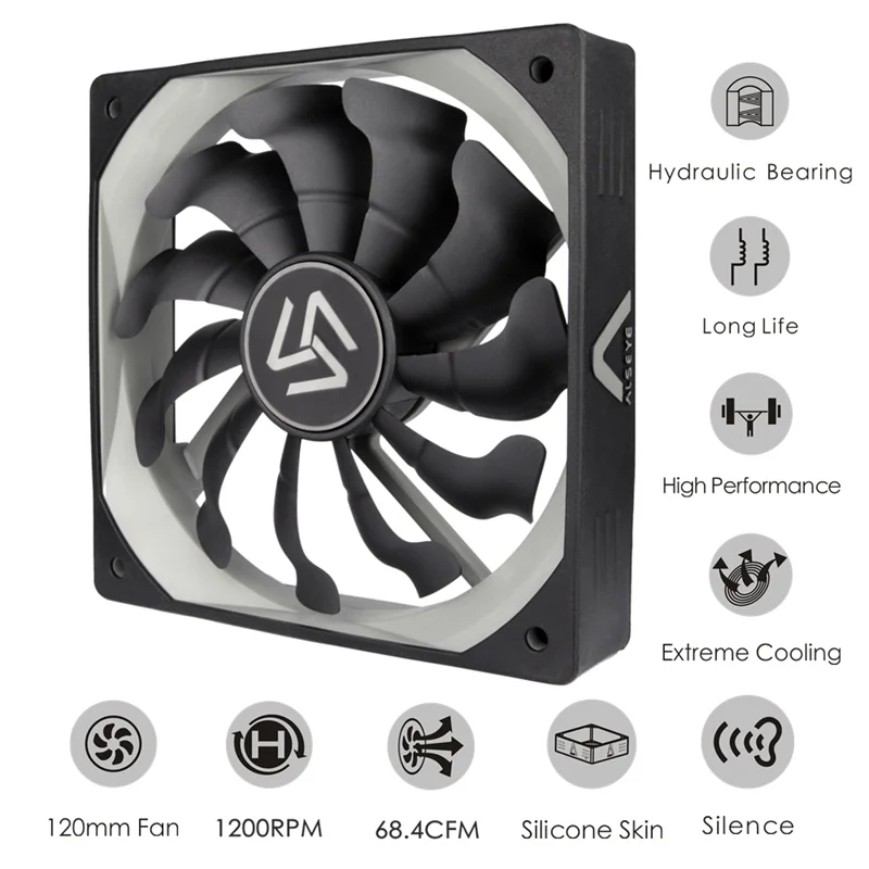 ALSEYE-PWM PC ventilador de refrigeração, ventiladores silenciosos, 4Pin, 12V, 120mm, 1200RPM, 3 pcs por lote