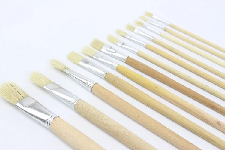20pcs/Set pig bristle wooden brush pen flat head single brush gouache brushes Paint Brush Art Supplies Student Stationery