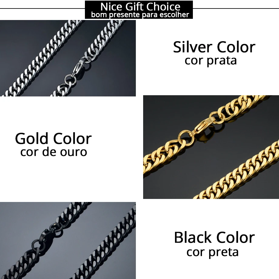 Vintage Long Gold Chain For Men Cuban Necklace New Hiphop Gold Color Stainless Steel Women Punk Collar Jewelry Chain Chokers