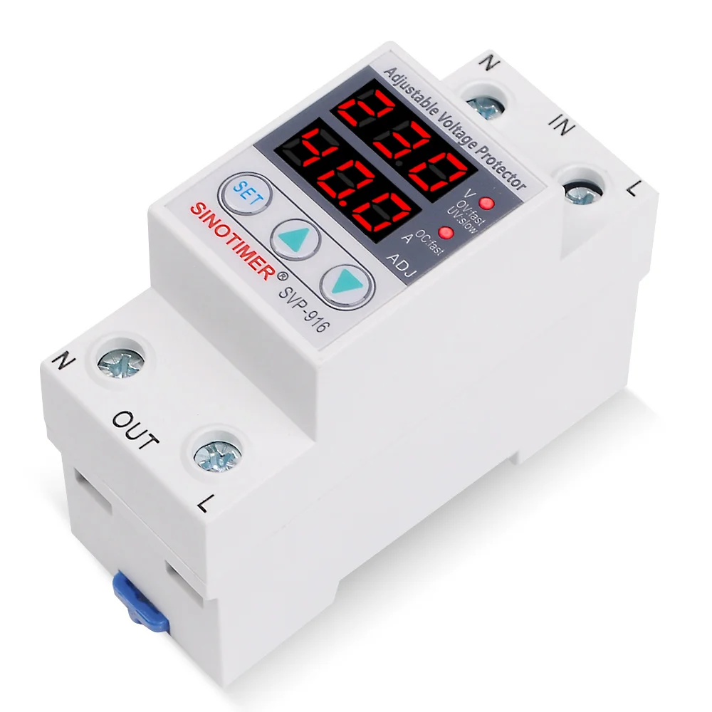 SVP-916 6A 10A 40A 63A 80A Over Voltage Protection Limit Current Dual Display Surge Protector 220V Automatic  Voltage Relay