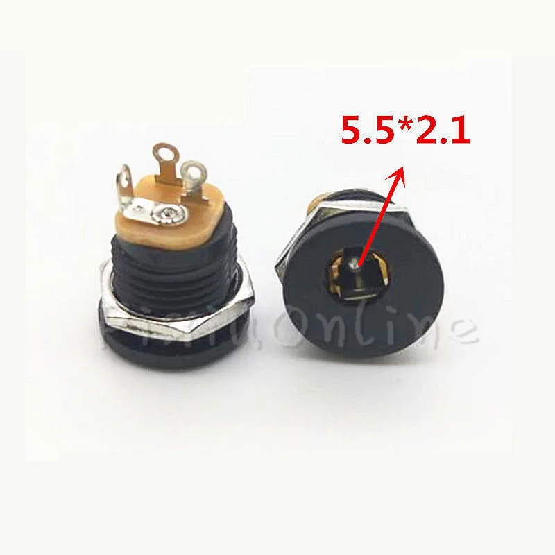 10PCS ST124b DC 5.5*2.1mm Socket Dc Power Plug Female Socket Panel Mount Jack DC Connector 3Pin Power Plug Fittings