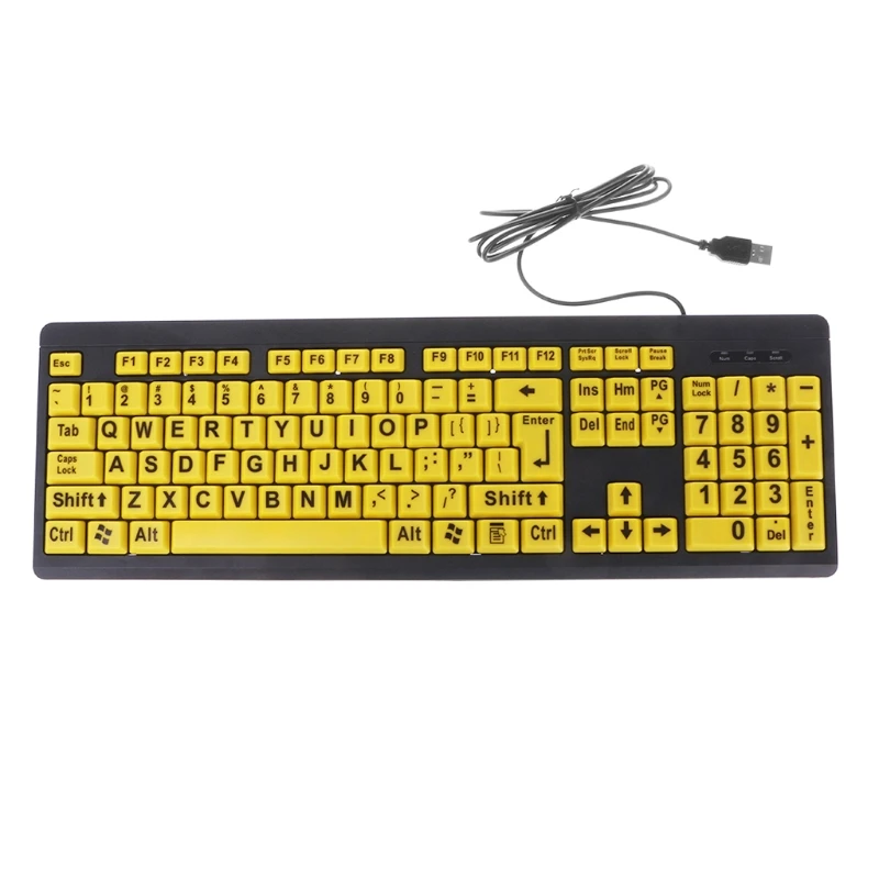 Big Black Letter Print Yellow Button USB Wired Keyboard For Elderly & Low Vision