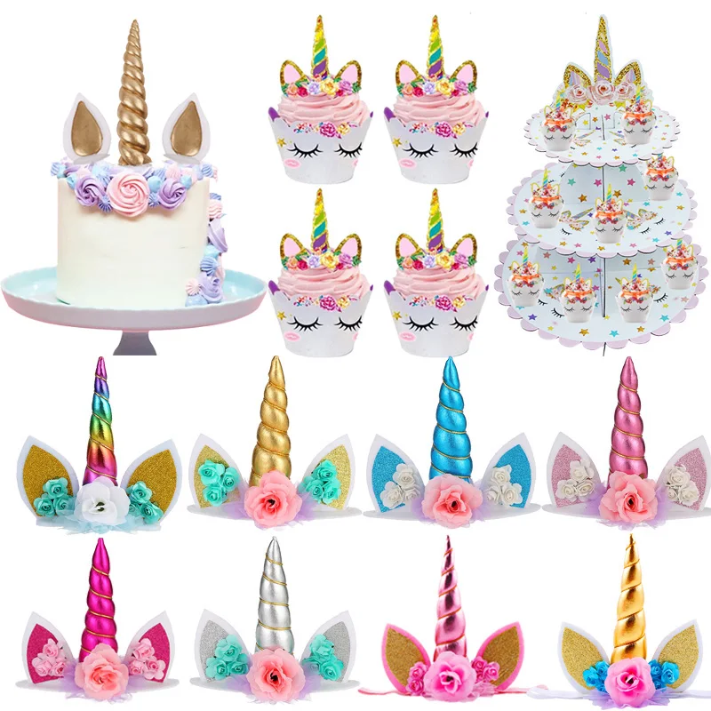 Cyuan Einhorn Geburtstagstorte Flügel Dekor Cartoon Einhorn Kuchen Topper Geburtstag Party Dekoration Kinder Cupcake Wrapper Kuchen Topper