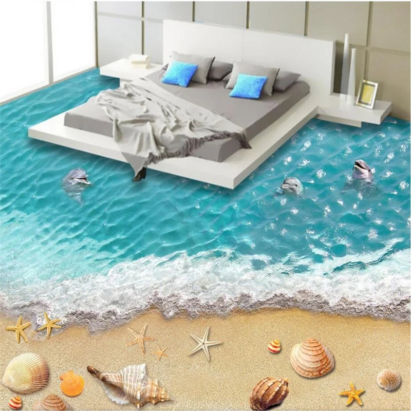 beibehang 3d pvc flooring waterproof Self-adhesive 3d murals wall paper custom Great Falls Beach 3d floor tiles for bathrooms